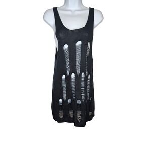 Hot Topic Distressed Knit Tank Dress Black Grunge Goth Size M Y2k EMo Punk